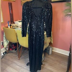 Vintage David Howard Climax by Karan Okada black sequin gown size small